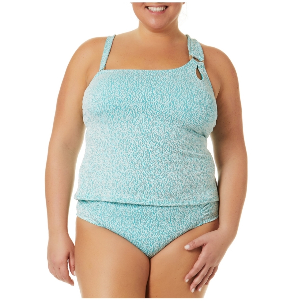 Time AND Tru Women's Plus O-Ring  Bikini Top and Ruched Bottoms- 2pc